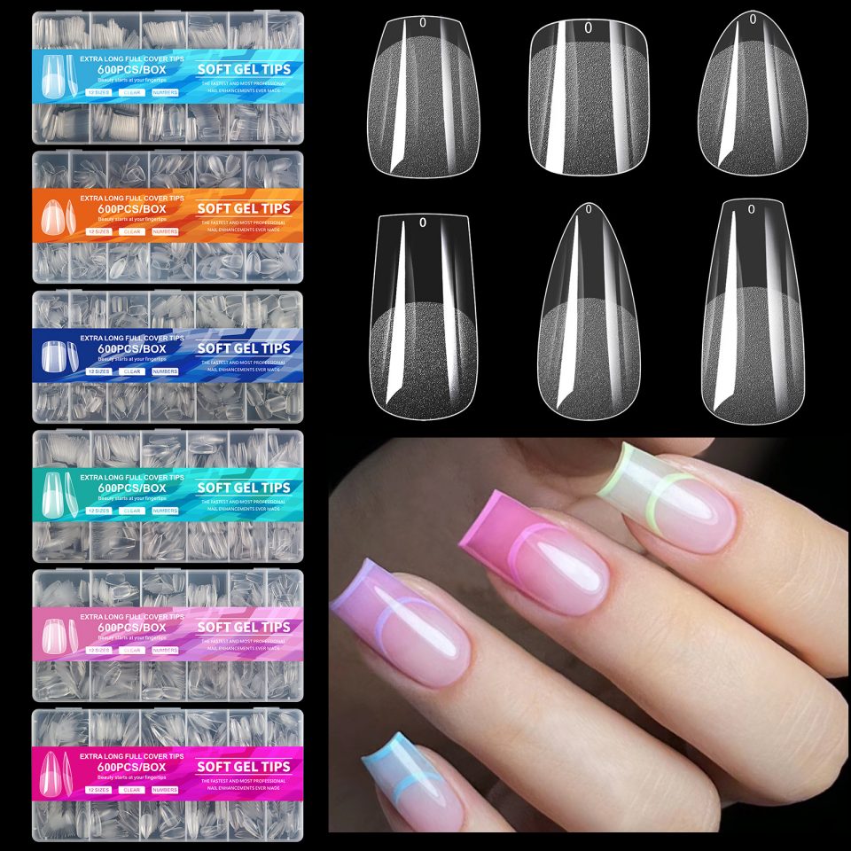 600Pcs Soft Gel Tam Qapaqlı Dırnaq Uçları